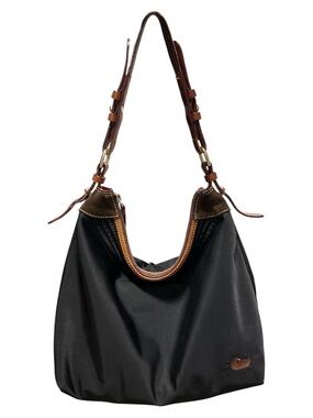 Dooney And Bourke Women’s Large Erica Black Nylon Leather Trim Hobo Bag Purse